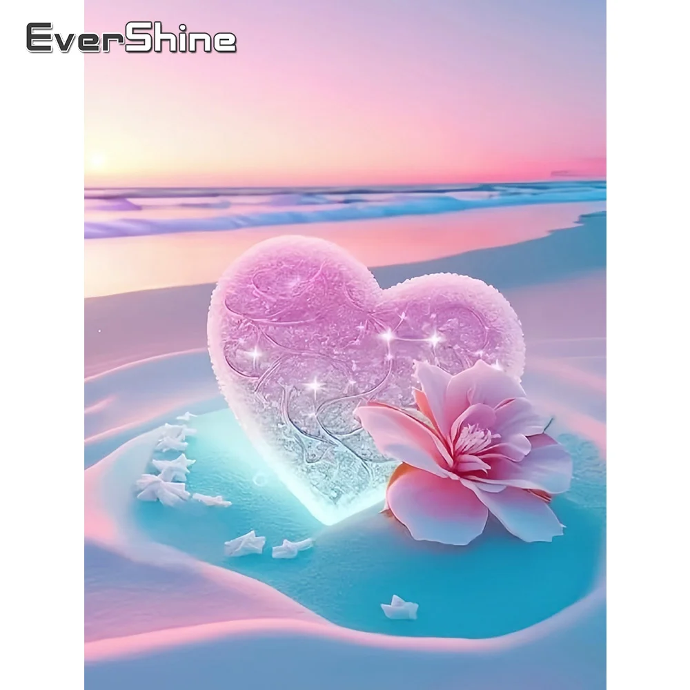 Evershine Diamond Mosaic Love Heart Stone New Arrival Embroidery Landscape Cross Stitch Flower Painting Seaside Handmade Gift