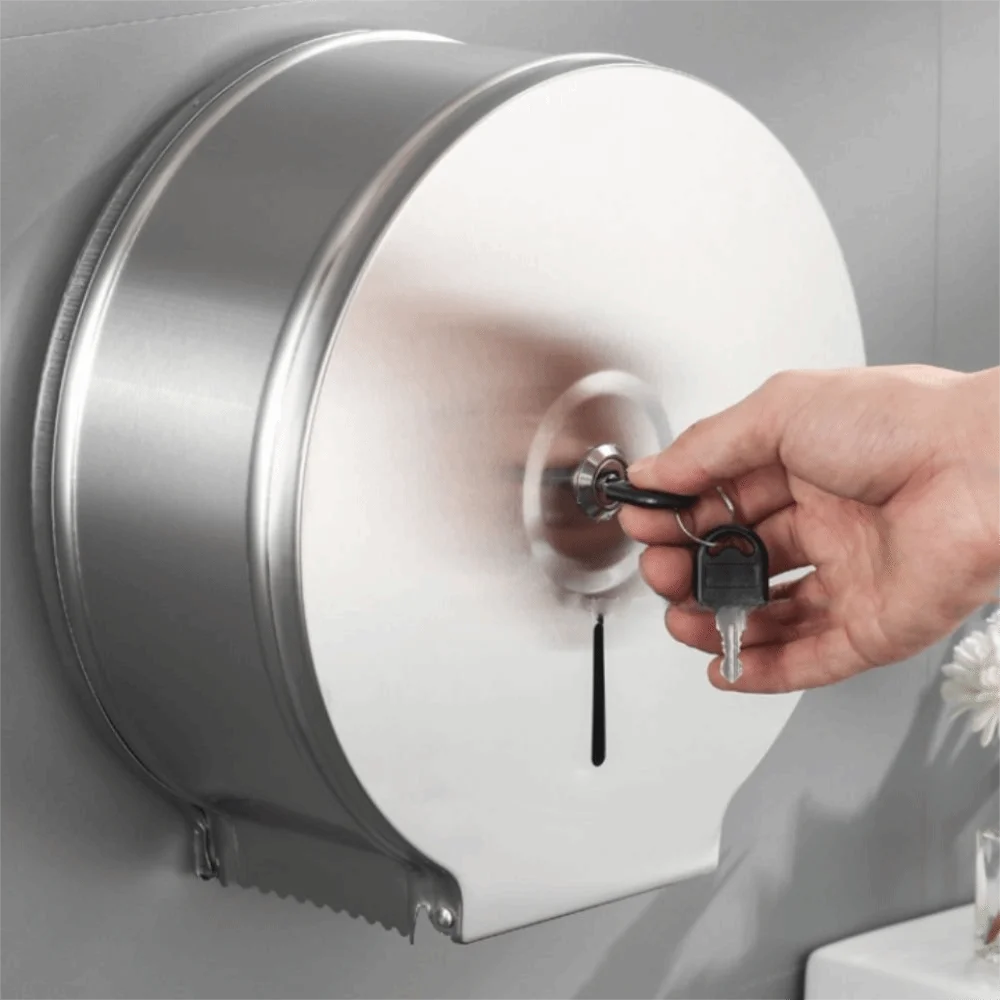 

Ящик для рулона туалетной бумаги из нержавеющей стали, настенное крепление, зубчатая розетка для туалетной бумаги, держатель для туалетной бумаги с водонепроницаемым ключом