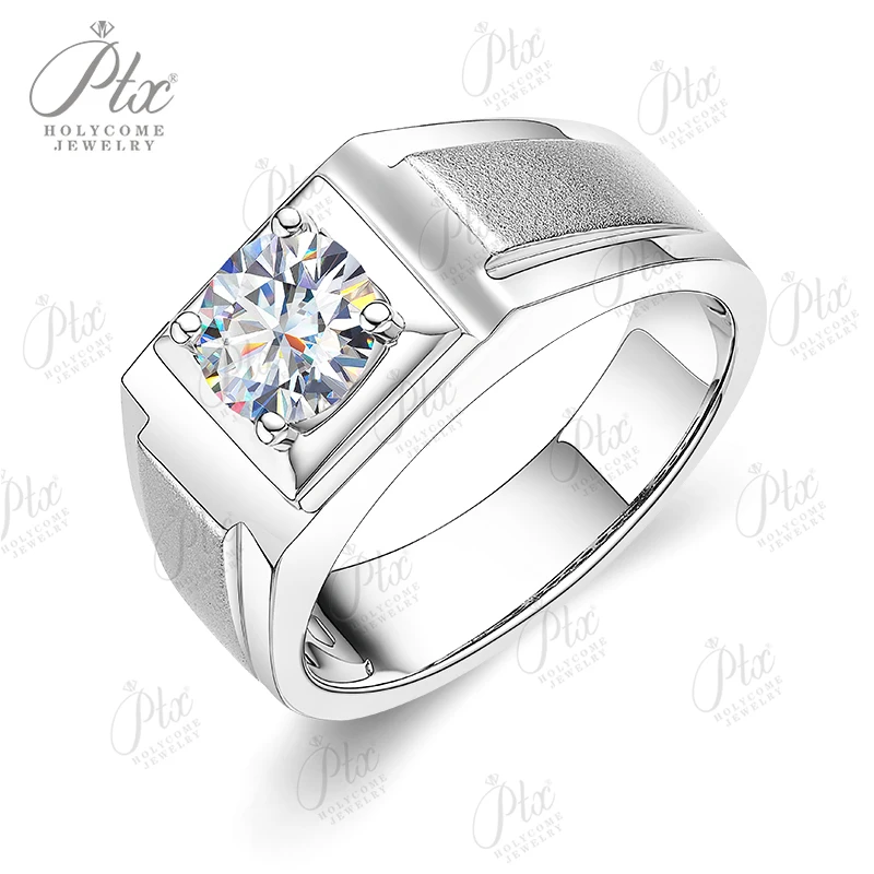 100% Real D Color Moissanite Ring For Men Sterling Silver 1 Carat Round Brilliant Diamonds Engagement Ring Male Wedding Jewelry