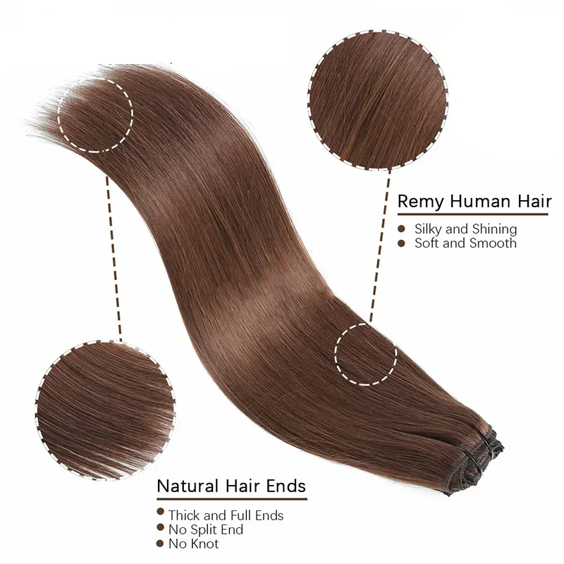 Clip in Hair Extensions Real Human Hair color #4 Chocolate Brown Clip in Hair Extensions 8pcs Hair Natural Black Color 24 inches