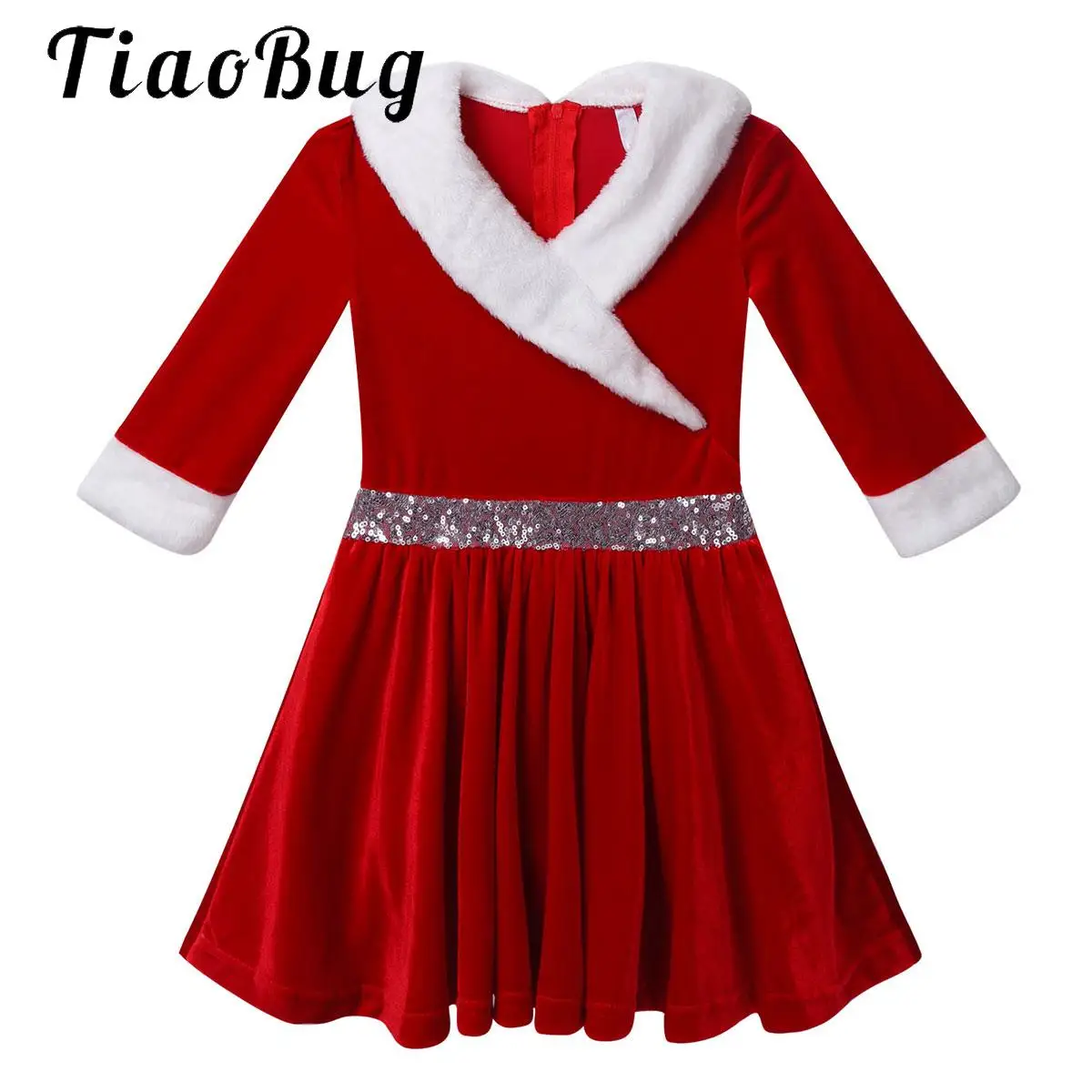 

Girls Christmas Santa Claus Cosplay Costumes Party Dress Faux Fur Trimming Velvet Princess Dress Xmas Halloween Dress Up Clothes