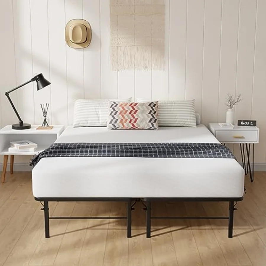 

Short Bed Frame Metal Heavy Duty Steel Slats with 12 Legs Foldable Sturdy No Box Spring Needed Easy to Assemble with Under-Bed