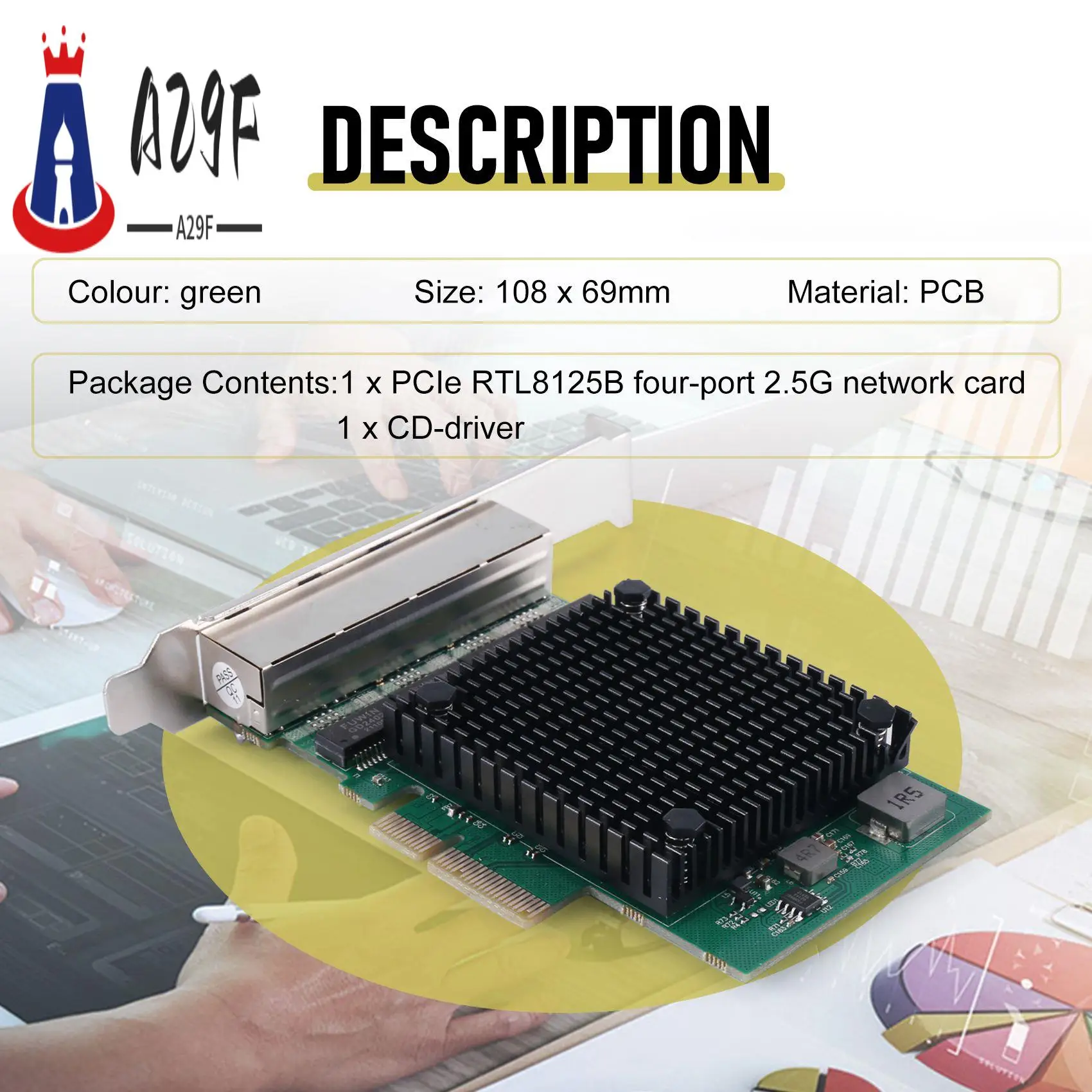 

A29F-PCIE X4 2,5G Гигабитная сетевая карта RTL8125B 4-портовая сетевая карта Ethernet Сетевая карта настольного сервера