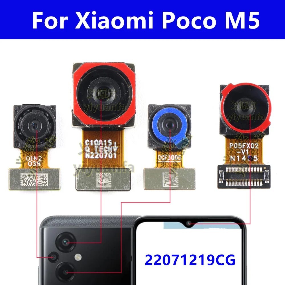 

Передняя задняя основная камера для Xiaomi Poco M5, фронтальная камера для селфи, передняя задняя большая камера, гибкий кабель, запасные части, 22071219 CG