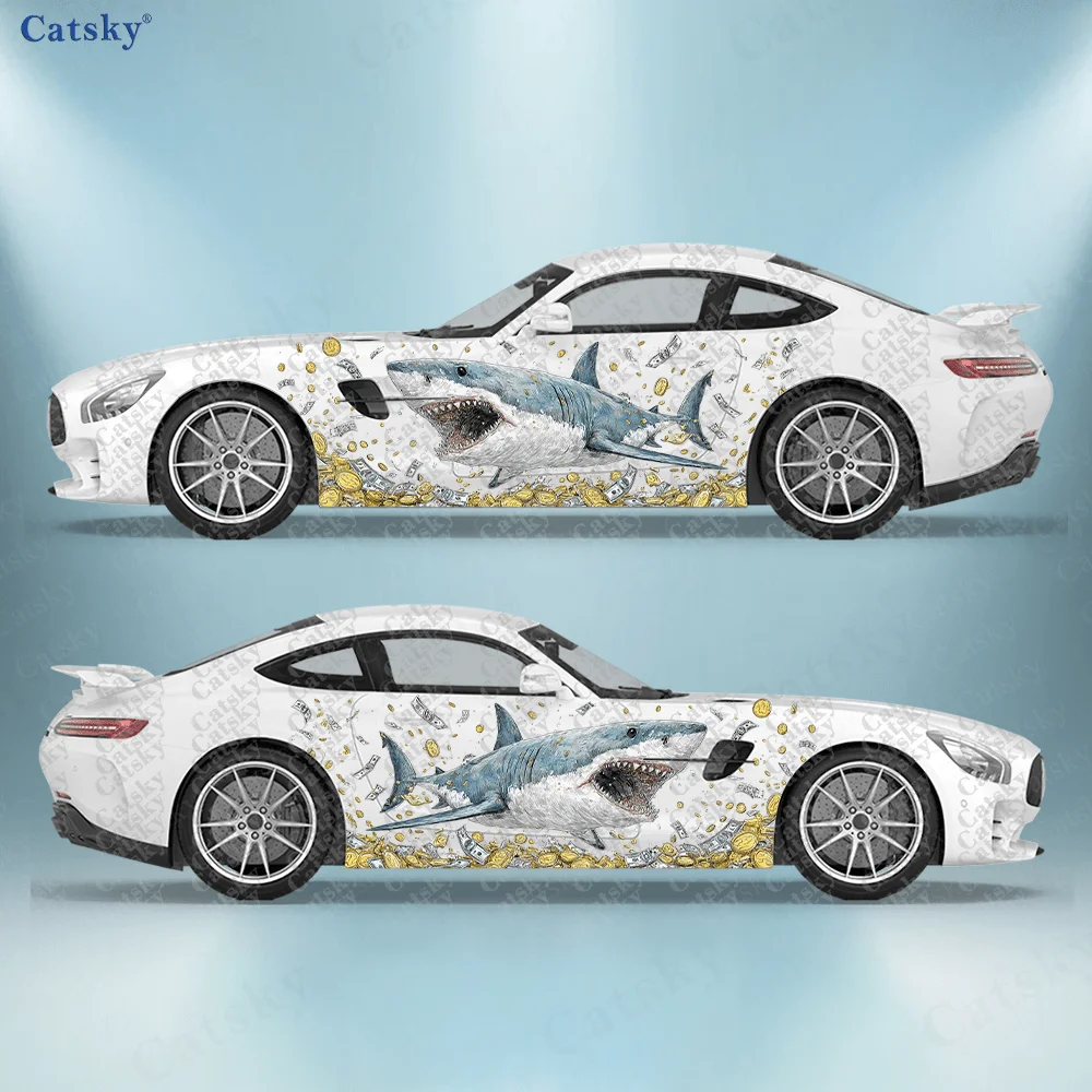 2pcs Gold Coin Great White Shark Decal, Durable, Fade-Resistant, Easy to Install and Remove - Enhance the Aesthetic of Your with