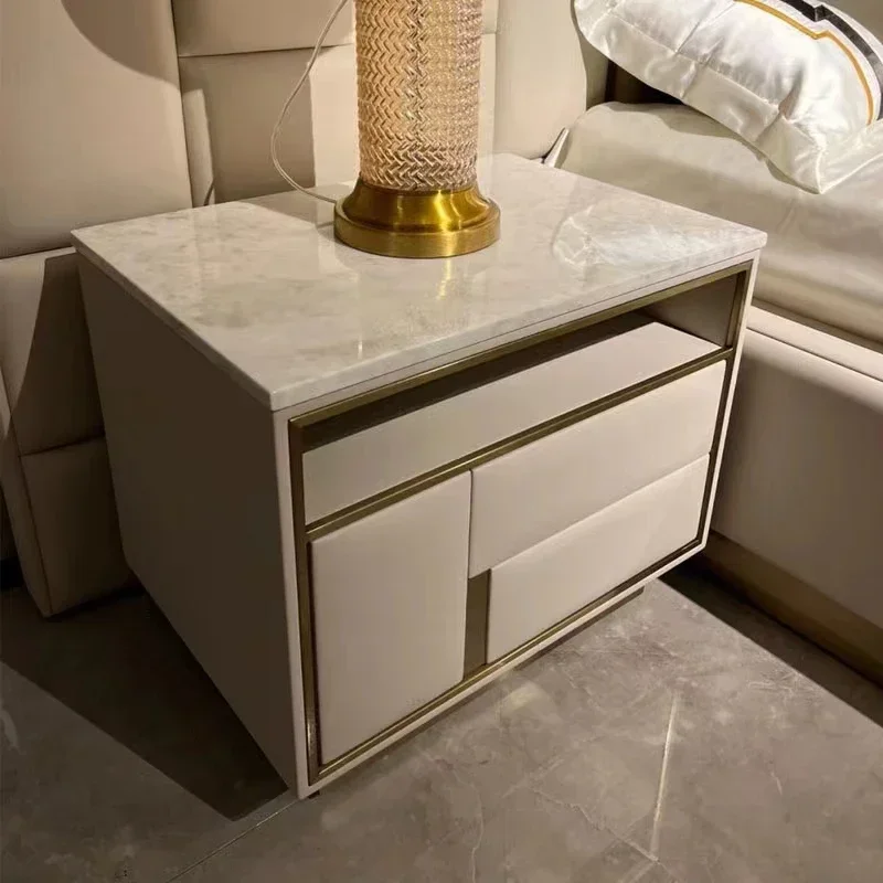 Luxury Gold Stainless Steel Frame Movable 2 Drawers Bedroom Furniturecabinet Beside The Bed Nightstand Side Table