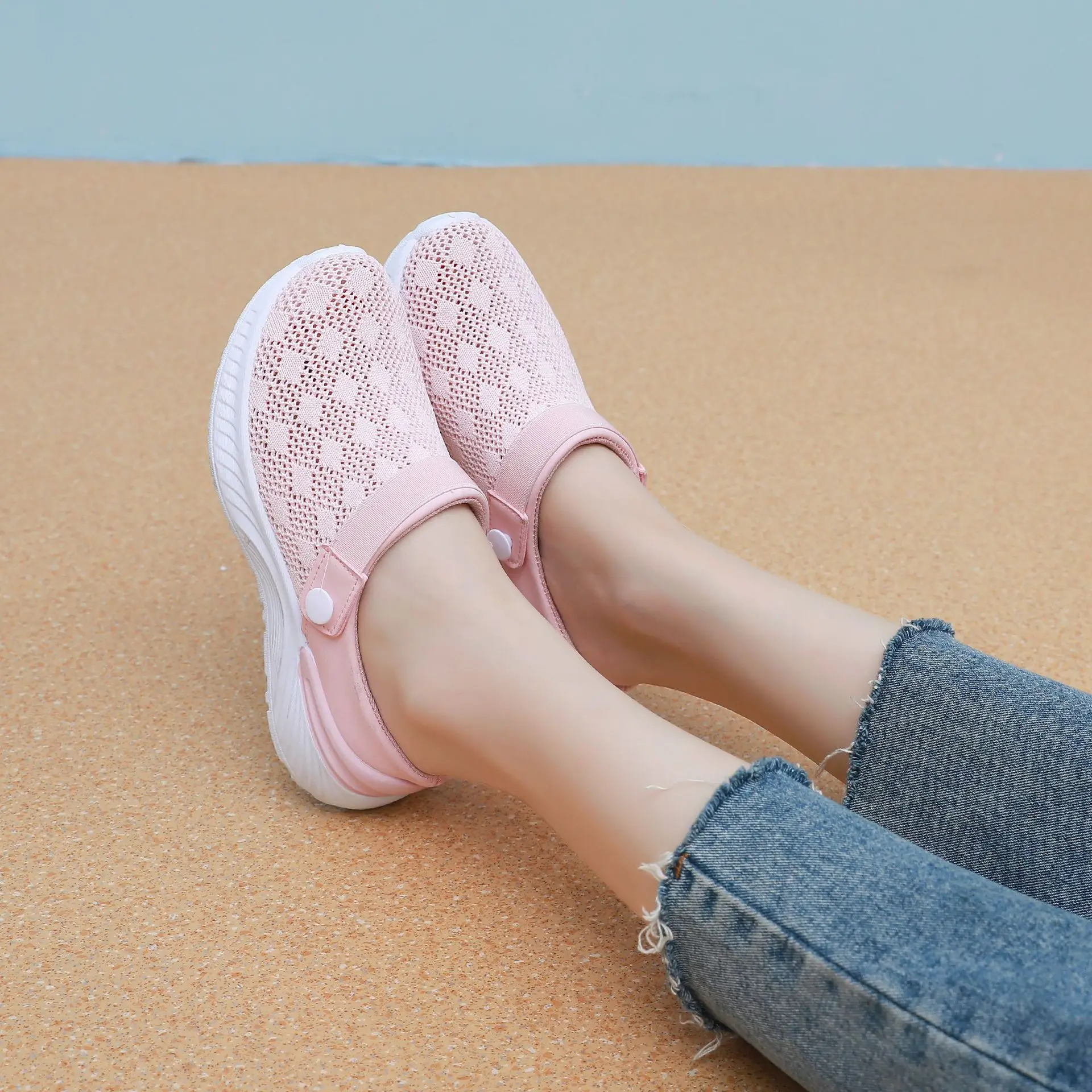 2024 summer new women's shoes fashion casual breathable mesh slippers shoes a slip-on half support shoes women's shoes