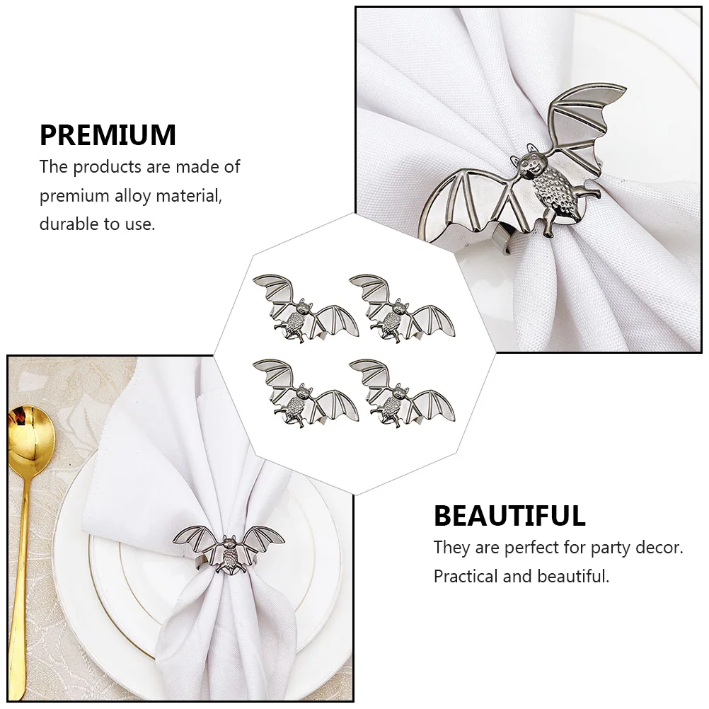 

4 шт., кольца для салфеток с летучей мышью, черные декоративные пряжки для салфеток на Хэллоуин, декор стола, практичные обеденные аксессуары