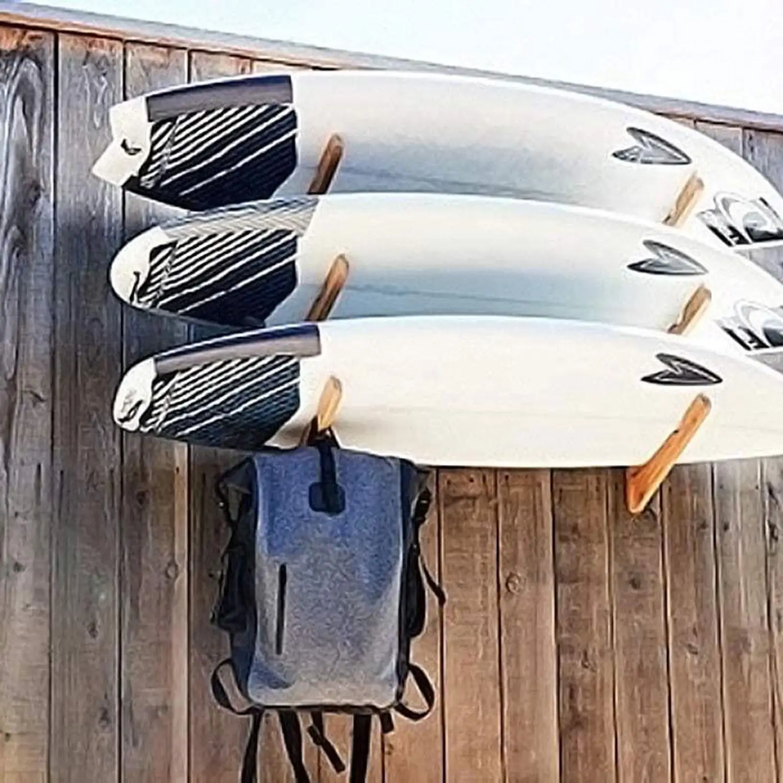 Premium Bamboo Surfboard Storage Rack Wall Mounted Stable Organizer Space Saver for Garage Room