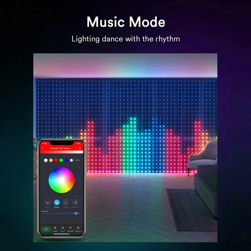 パーティーカーテンライト、アプリ制御付きスマートrgb-ledストリングライト、音楽同期diyパターン、タイマー、リモコン付き、ホリデーデコレーション用