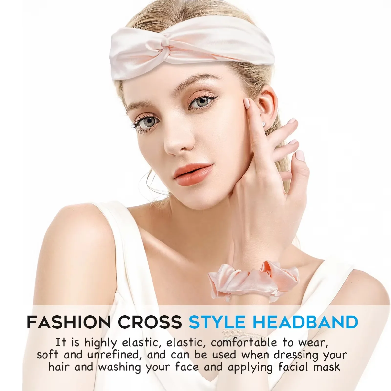 Juego de cuatro piezas para el hogar: antifaz de seda para mujer, antifaz para viajes y descanso nocturno, diadema, bolsa de almacenamiento, conjunto de antifaz de seda para dormir.