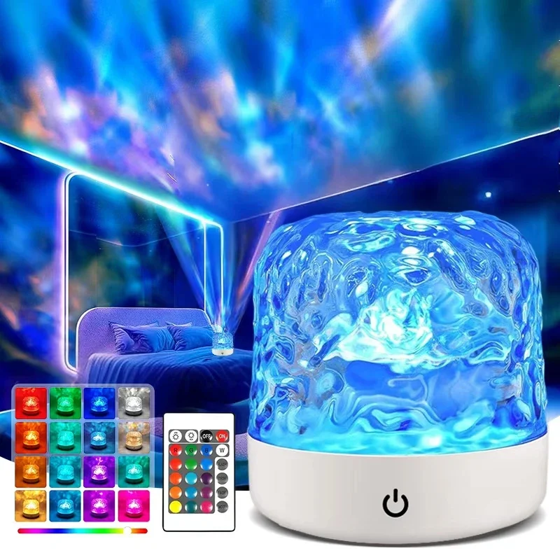 16 Color Northern Lights Projector Ocean Night Lamp with Remote Control Night Light for Adults Christmas Bedroom Ceiling Decor