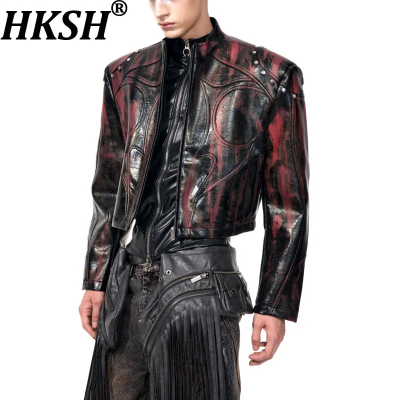 

HKSH Autumn Winter New Man Tide Short Stand Collar Leather Jacket Autumn New Padded Shoulder Coat Stylish Motorcycle Top HK11061