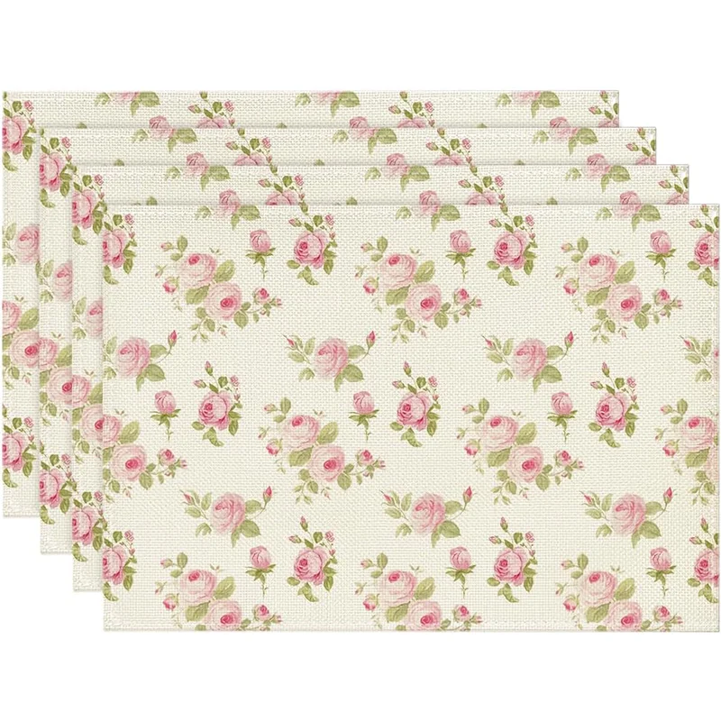 4 Stück, florale Rosen-Tischsets, waschbar, geeignet für Feiertagspartys, Heimdekoration, Küchentische, rechteckige Esszimmer, machen Ihr Esszimmer und Ihre Küche noch schöner, ein Geburtstagsgeschenk