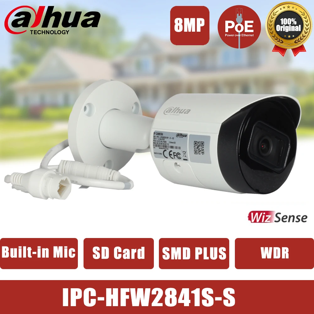 

Dahua 8MP 4K Bullet IP-камера с поддержкой видеонаблюдения Умный дом WizSense Уличная камера безопасности Ночное видение Встроенный микрофон IPC-HFW2841S-S