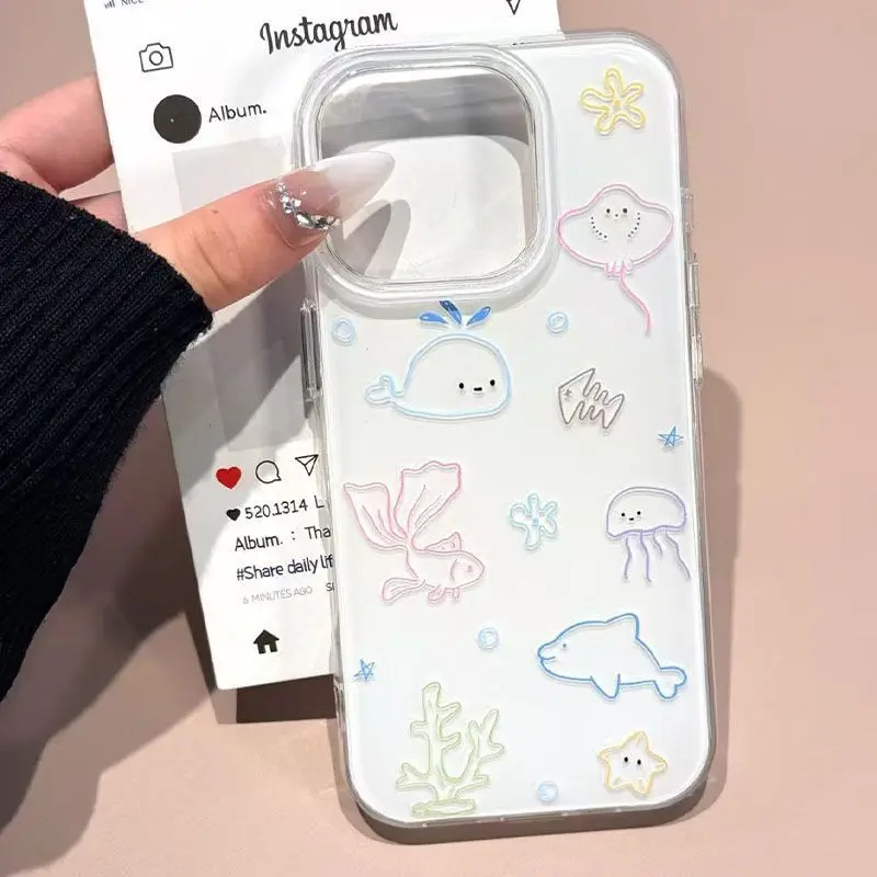 Line Drawings Of Small Seabed Animals Phone Case For iPhone 17 AIR 16 15 14 13 12 11 PRO MAX PLUS Anti Drop Dustproof Cover