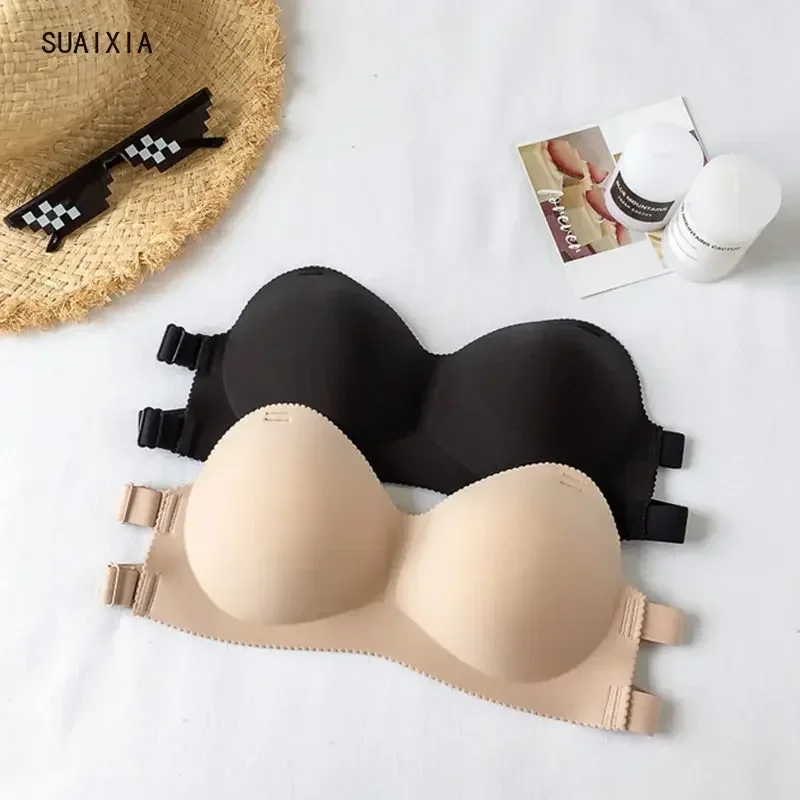 Card with The Same Thin Style Smooth One Word Girth Strapless Chest Gathering Invisible Bra Anti-exposure Underwear Women