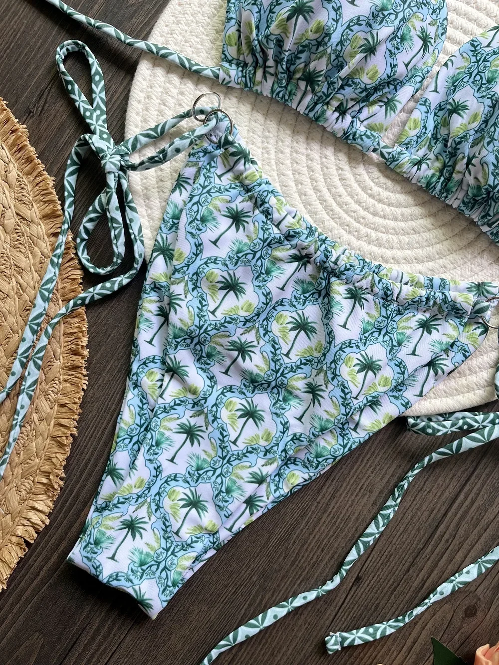 RUOTONSEPT Sexy Triangle Coconut tree print Bikini Set Women's Swimsuit Two-piece Halter Swimwear Bathing Suit Brazilian Biquini