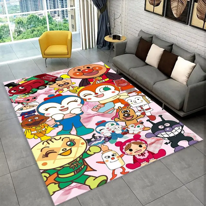 Retro Brave Anpanman Cartoon Carpet Rug for Playroom Bedroom Living Room Sofa Home Decor,Game Area Rug Non-slip Floor Mat Fest