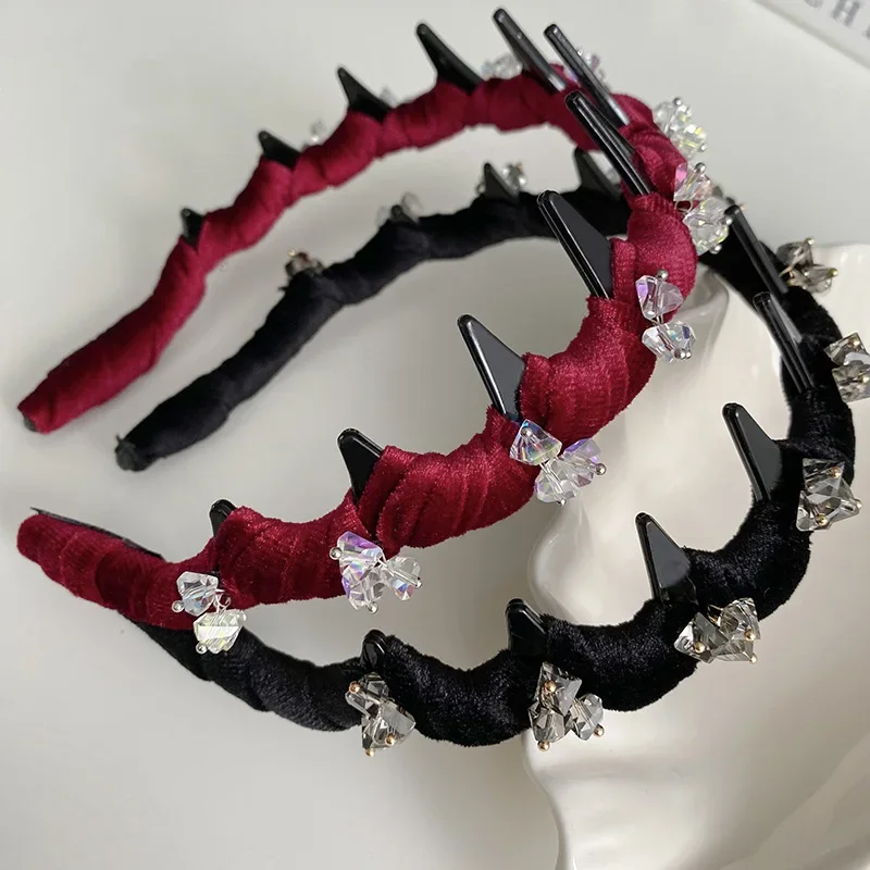

Toothed Non-slip Rhinestone Headbands Women Black Red Hair Hoops Headwear Ladies Korean Fashion Hair Accessories Hair Bands