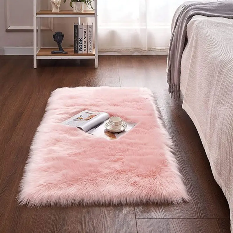 Soft Bedroom Wool Rug Fluffy Washble Kids Room Floor Foot Furry Mat Home Decor Hairy Bedside Area Rug for Living Room Fur carpet