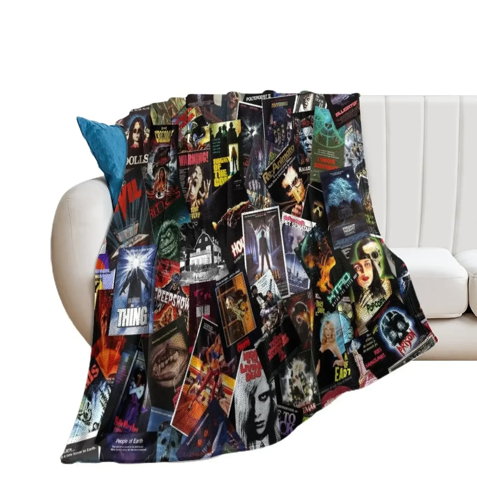 

Horror MovieCover Collage Throw Blanket Flannel Fabric Quilt Blankets