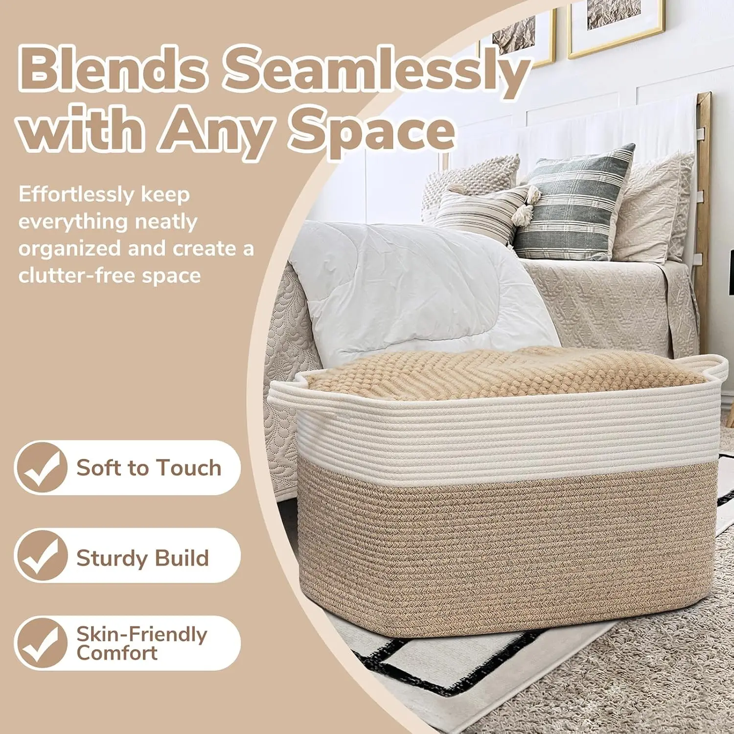 Woven Storage Baskets for Organizing, Soft Rope Storage Basket, Cube Baskets for Shehelves, Laundry Hampers view 5