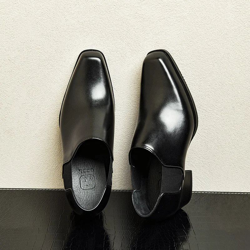 5 Cm Height Mens Derby Shoes Luxury Genuine Leather Handmade 2024 New Designer Elegant Black Dress Social Shoes Man High Heels