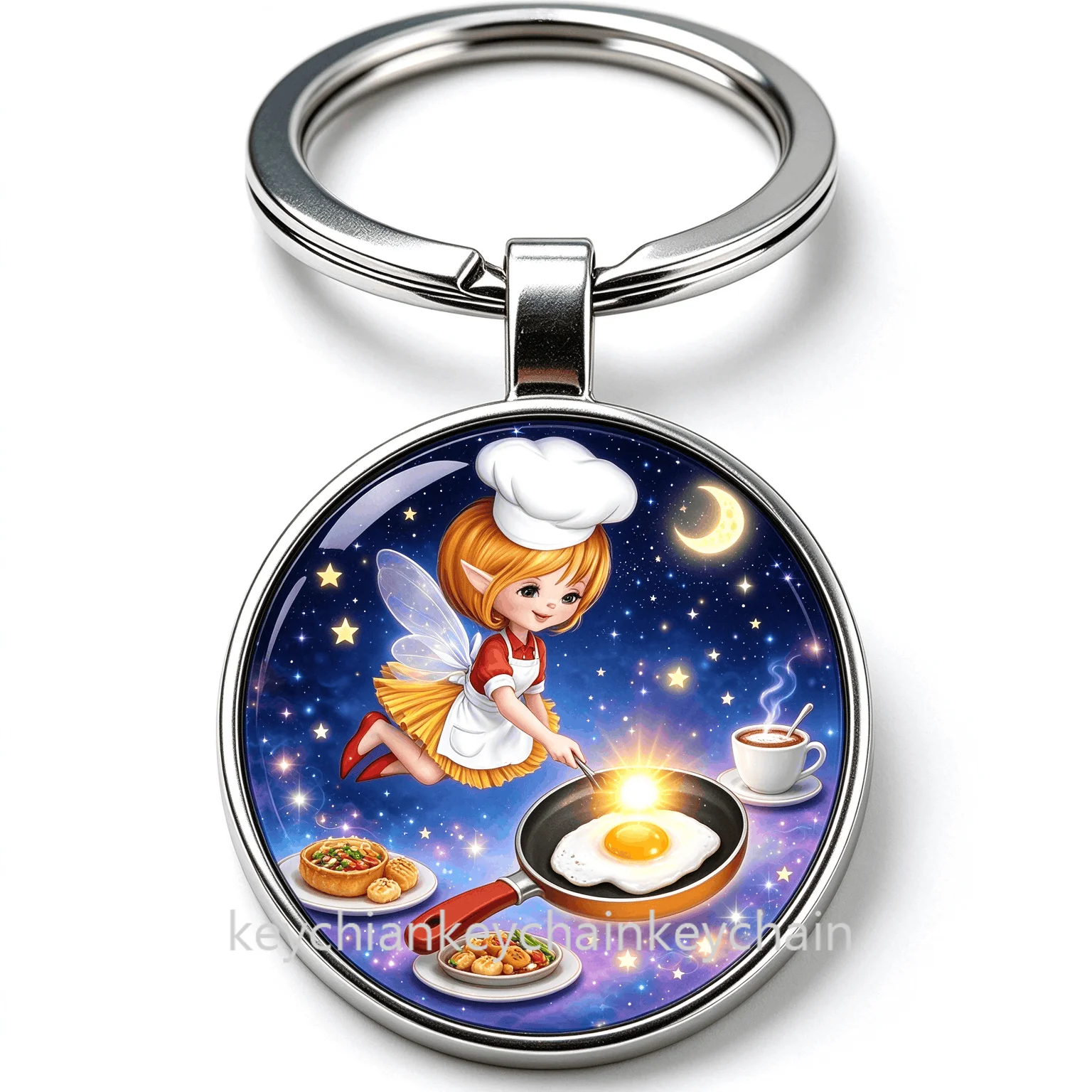 chef fairy night sky fried egg Keychain Key Ring Pendant Car Bag Key Holder Gift