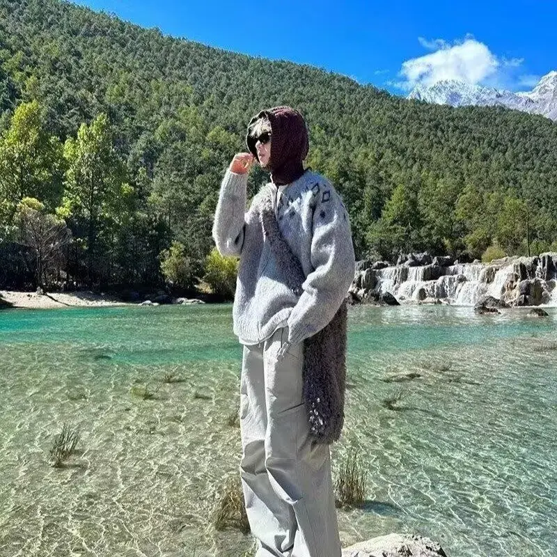 

American Retro Casual V-Ne Knitted Sweater Men's Color Open Cardigan Winter Outerwear Loose Fit Long Sve