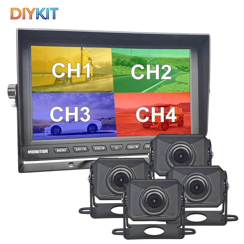 

DIYKIT 1920x1080 10.1inch IPS 4CH 4 Split Quad Screen Display Rear View Car HD Monitor AHD Backup Car Camera IP68 Waterproof