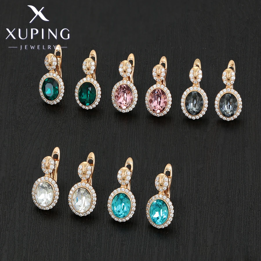 Xuping Jewelry New Arrival Fashion Women Crytsal Hoop Earring of Gold Color Birthday Gift X000602300