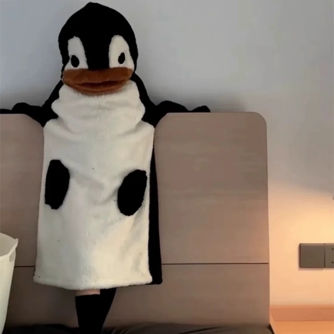 Милая пижама с капюшоном в виде пингвина, зимняя домашняя одежда с мультяшными животными, длинная ночная рубашка, коралловый флисовый халат, рождественские подарки для женщин и мужчин