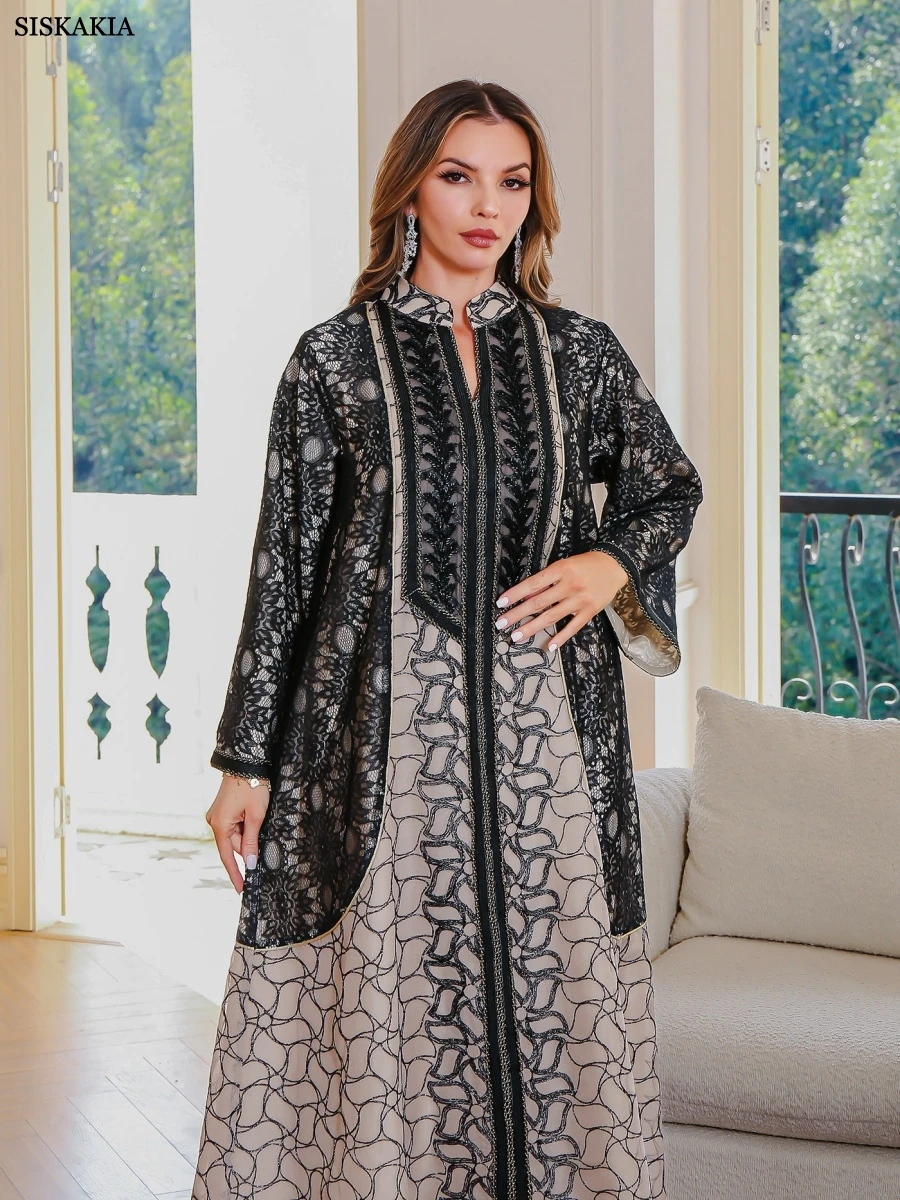 Siskakia New Dubai Luxury Embroidery Woman Evening Dress Stylish Muslim Elegant Maxi Abaya 2025