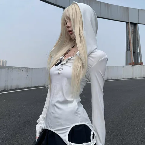 Женская футболка ZHUOLIN белая длинный рукав