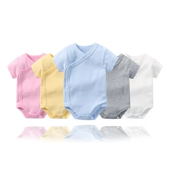 Newborn Baby Clothes 0-12 Months Short Sleeve Side Snap Bodysuit Bebe Kimono Solid Color Pure Cotton Boy Girl Onesie Romper