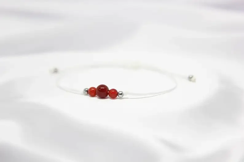 Carnelian adjustable rope bracelet natural crystal bracelet Leo gift handmade jewelry July birthstone