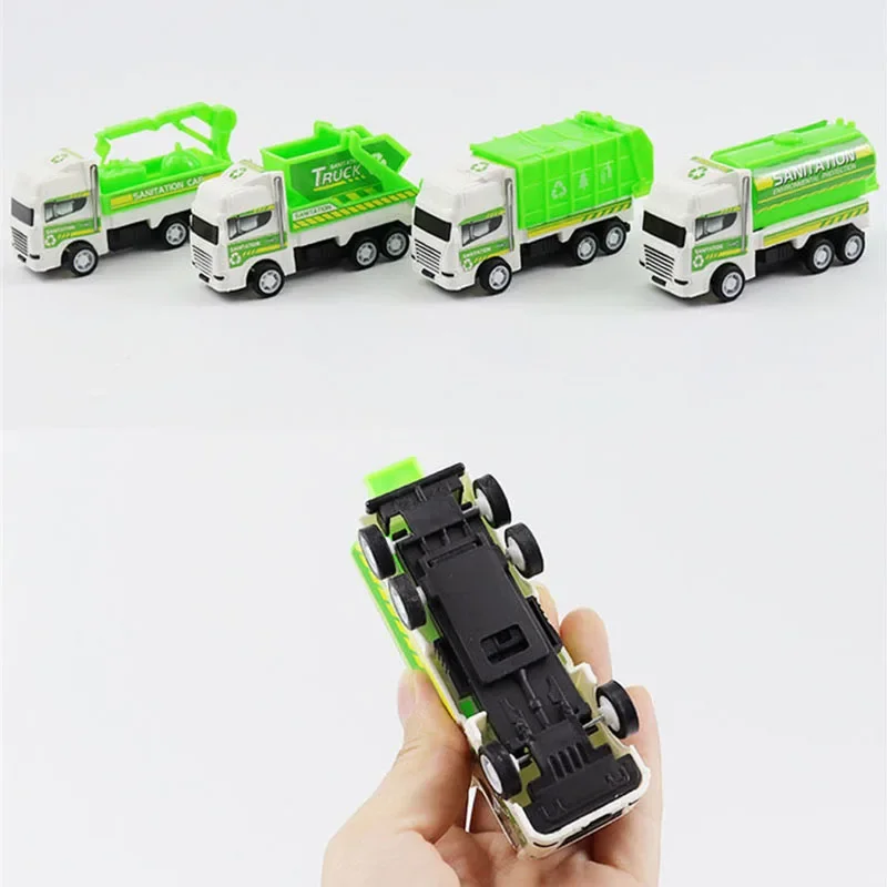 4Pcs/set Mini Inertial Pull Back Sanitation Car Plastic Vehicle Garbage Truck Model Educational Toy for Kids Boy Birthday Gifts