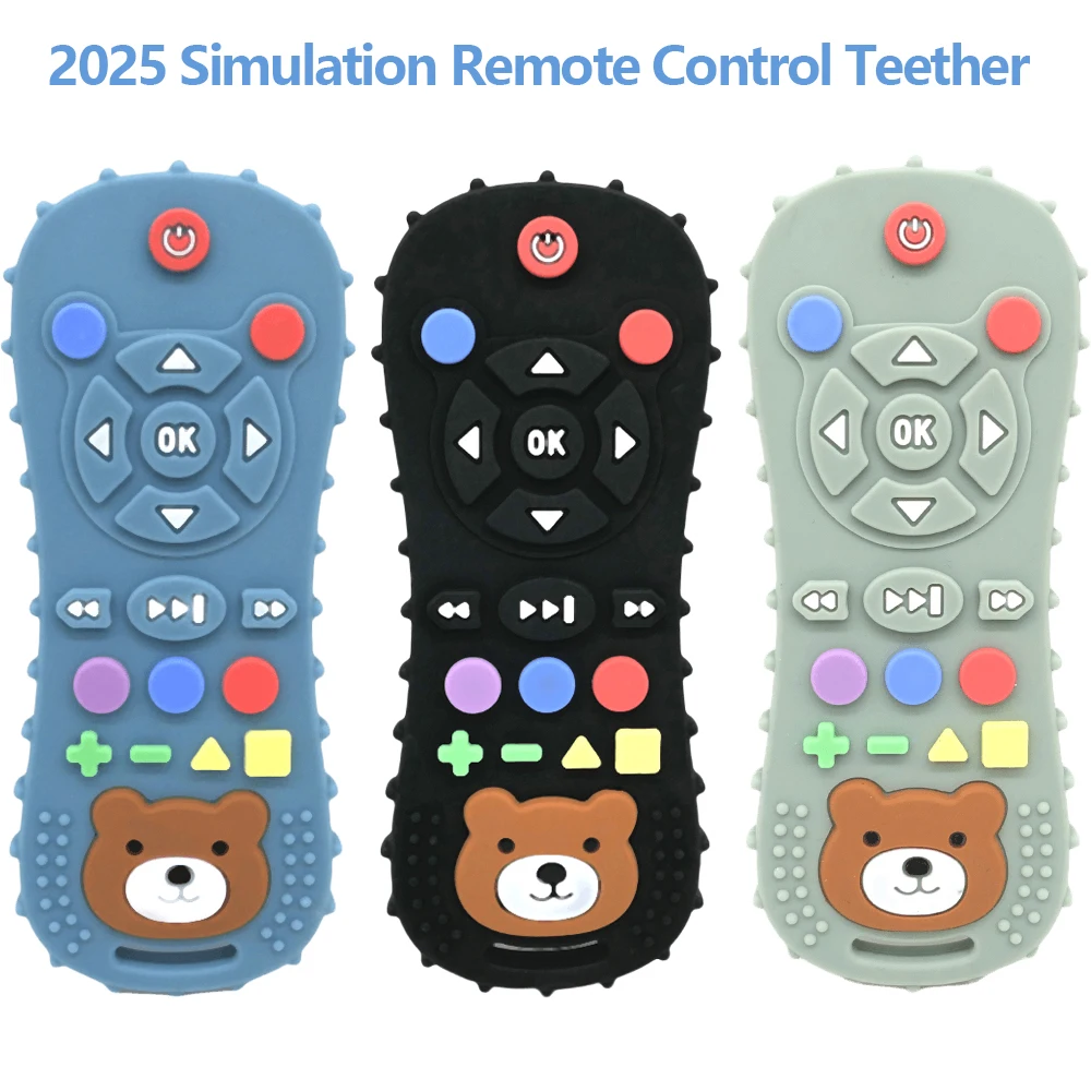 2025 new children's remote control teethers silicone anti-feeding simulation remote control teethers food-grade soothing toys