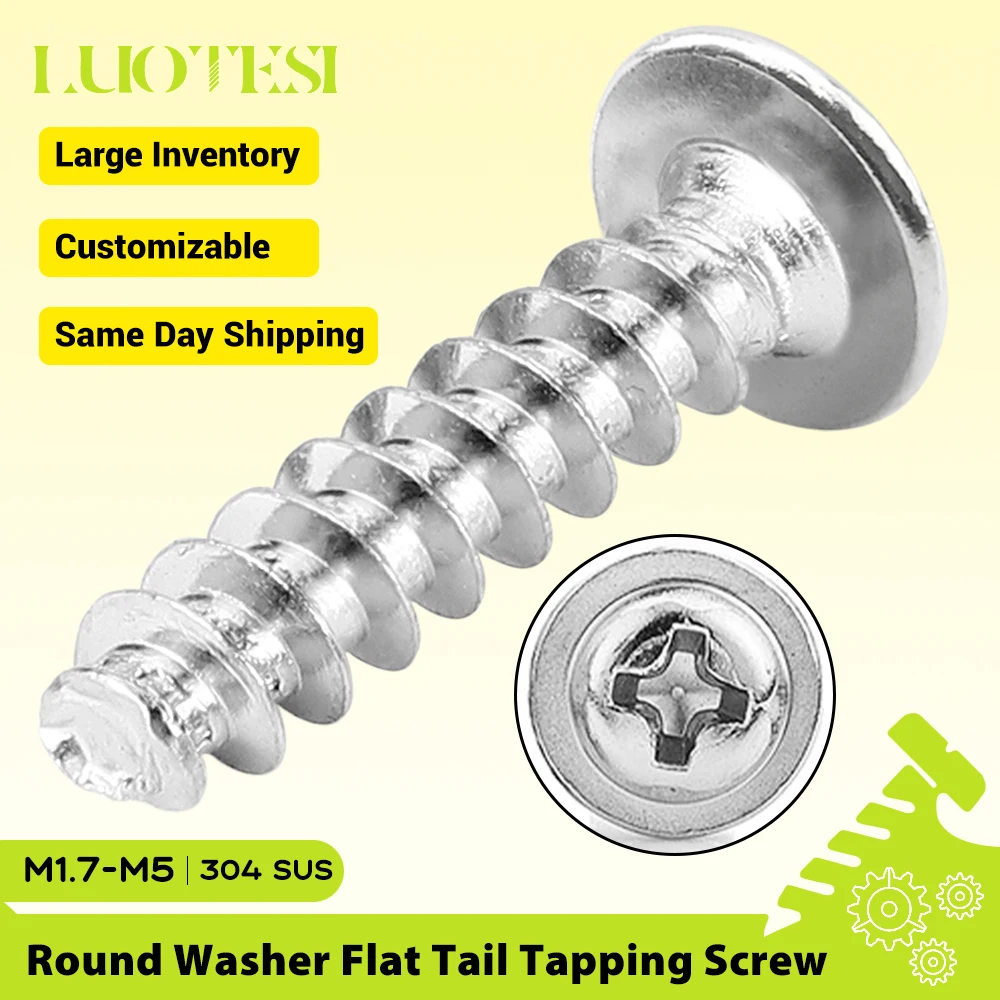 Phillips Drive Mushroom Head Flat End Self Tapping Screw with Washer 304 Stainless Steel M2 M3 M4 M5 Cross PWB Screw for Plastic