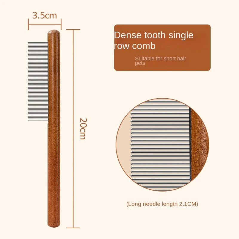 Peigne en acier inoxydable avec manche en bois pour animaux de compagnie, accessoire de toilettage pour chat et chien, brosse solide pour livres