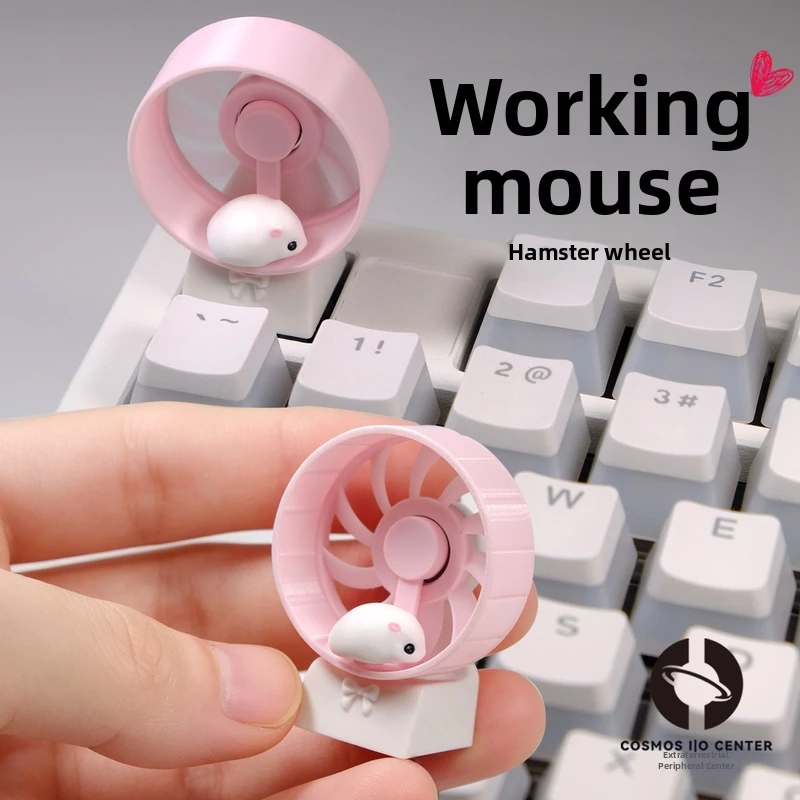 Creative Personality Custom Cute 3d Hamster Wheel Keycaps, Rotating Axis Cross Axis Mechanical Keyboard Diy Pink Keycaps