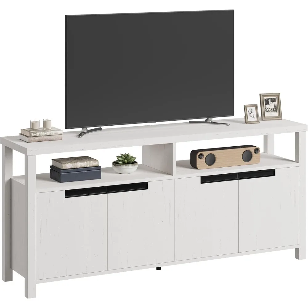 

63 inch TV stand, suitable for TVs up to 70 inches, entertainment centers, with 4-door open shelf storage, rustic style