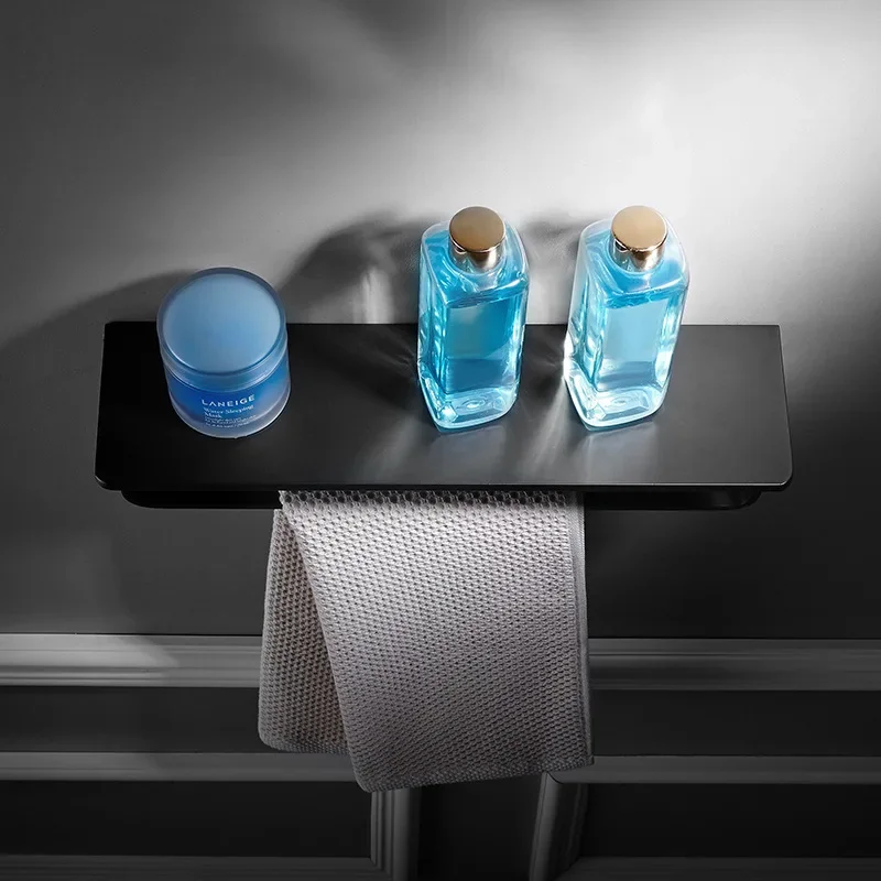 

Black Bathroom Shelf Wall Mounted Towel Rack Aluminum Bathroom Towel Holder Bathroom Shower Storage Rack Bathroom Accessories