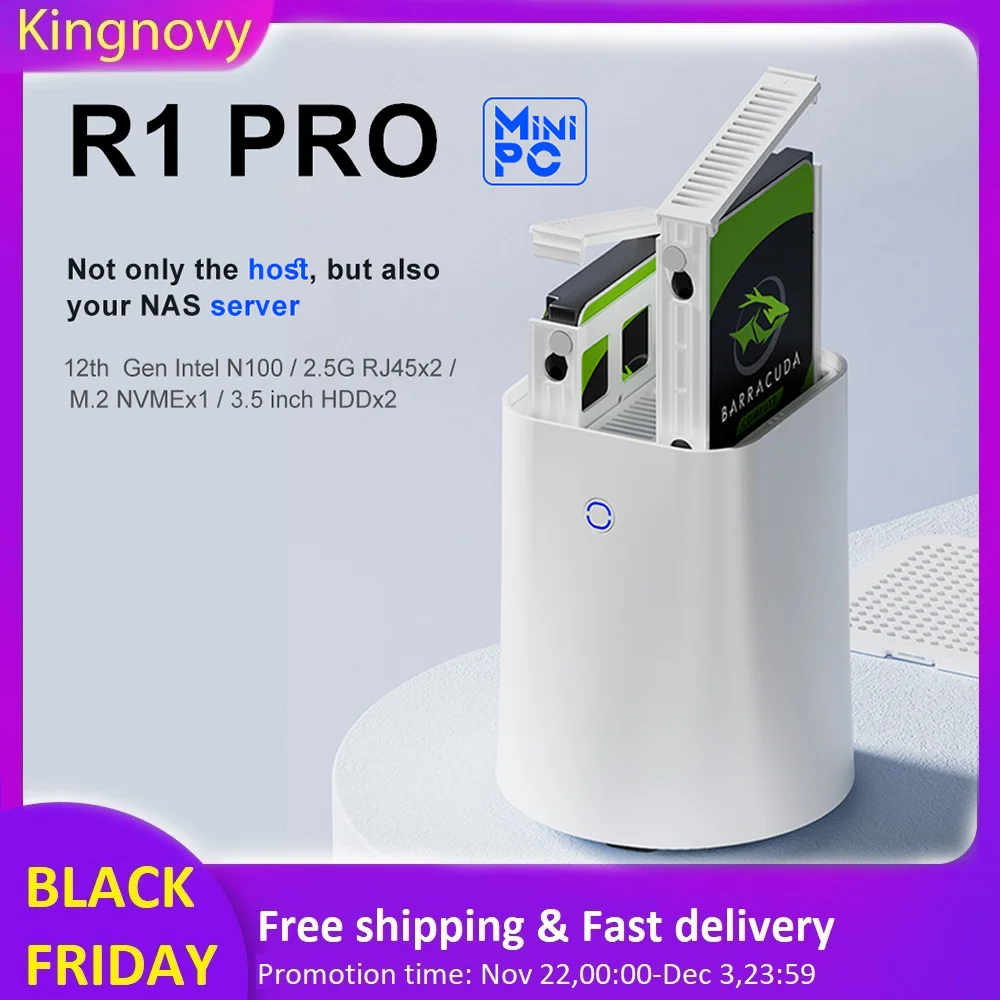 Kingnovy R1 PRO 2-Bay NAS Mini PC AMD Ryzen 7 5825U Intel N100 Media Server Firewall Router Network Storage Private Cloud