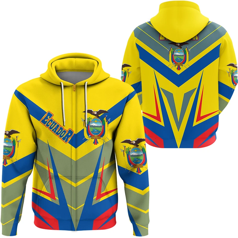 

Ecuador Flag Map Graphic Sweatshirts Ecuadorian National Emblem Zip Up Hoodie For Men Clothes Casual Male Hoody Sport Pullovers