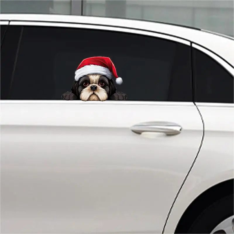 Shih tzu weihnachts auto aufkleber hunde aufkleber hunde aufkleber auto lkw van suv fenster wand becher laptop hohe qualität wasserdicht