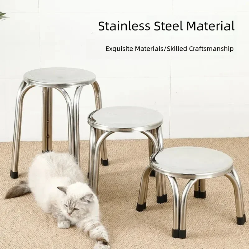 

Stainless Steel Four-Legged Stool Household Round Stool Non Slip Sturdy Multipurpose Stool Chairs Kitchen Stool High Stool