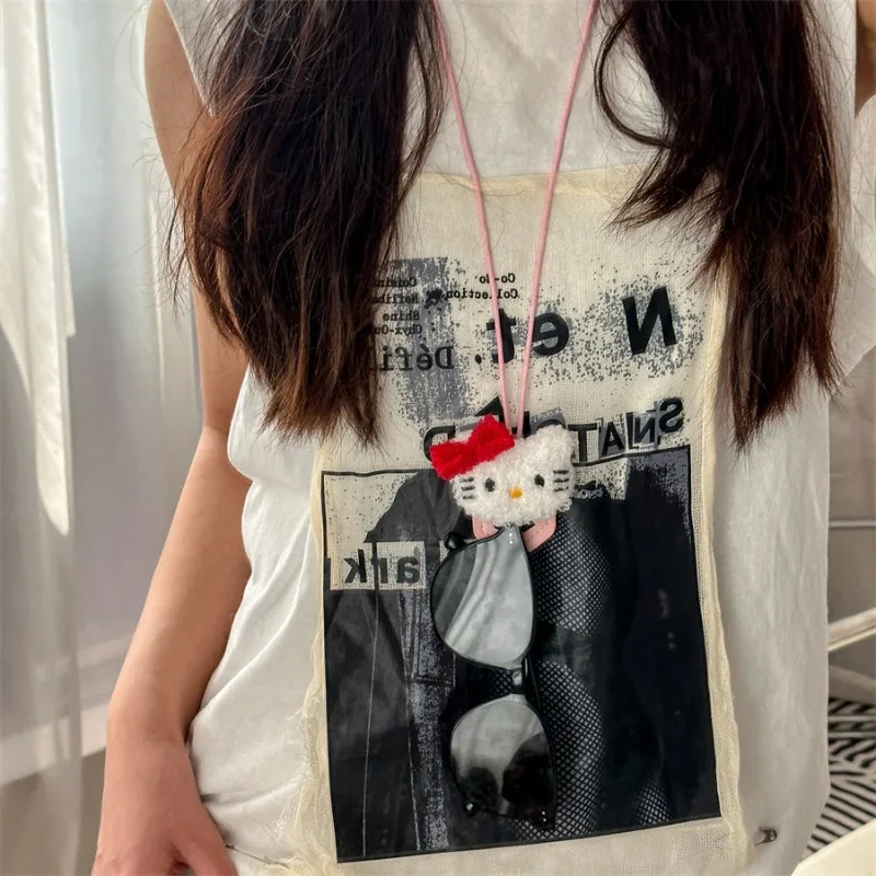حافظة نظارات من الجلد للنساء من Sanrio Hello Kitty ، حقيبة نظارات ناعمة بحبل ، علبة نظارات شمسية ، حافظة نظارات