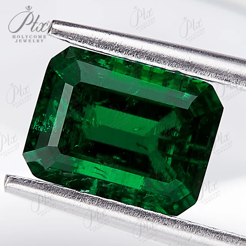 Emerald Cut Lab-Grown Zambian Emeralds Hydrothermal Hand-Crafted with Internal Cracks Inclusions AGL Certificate Available Beads